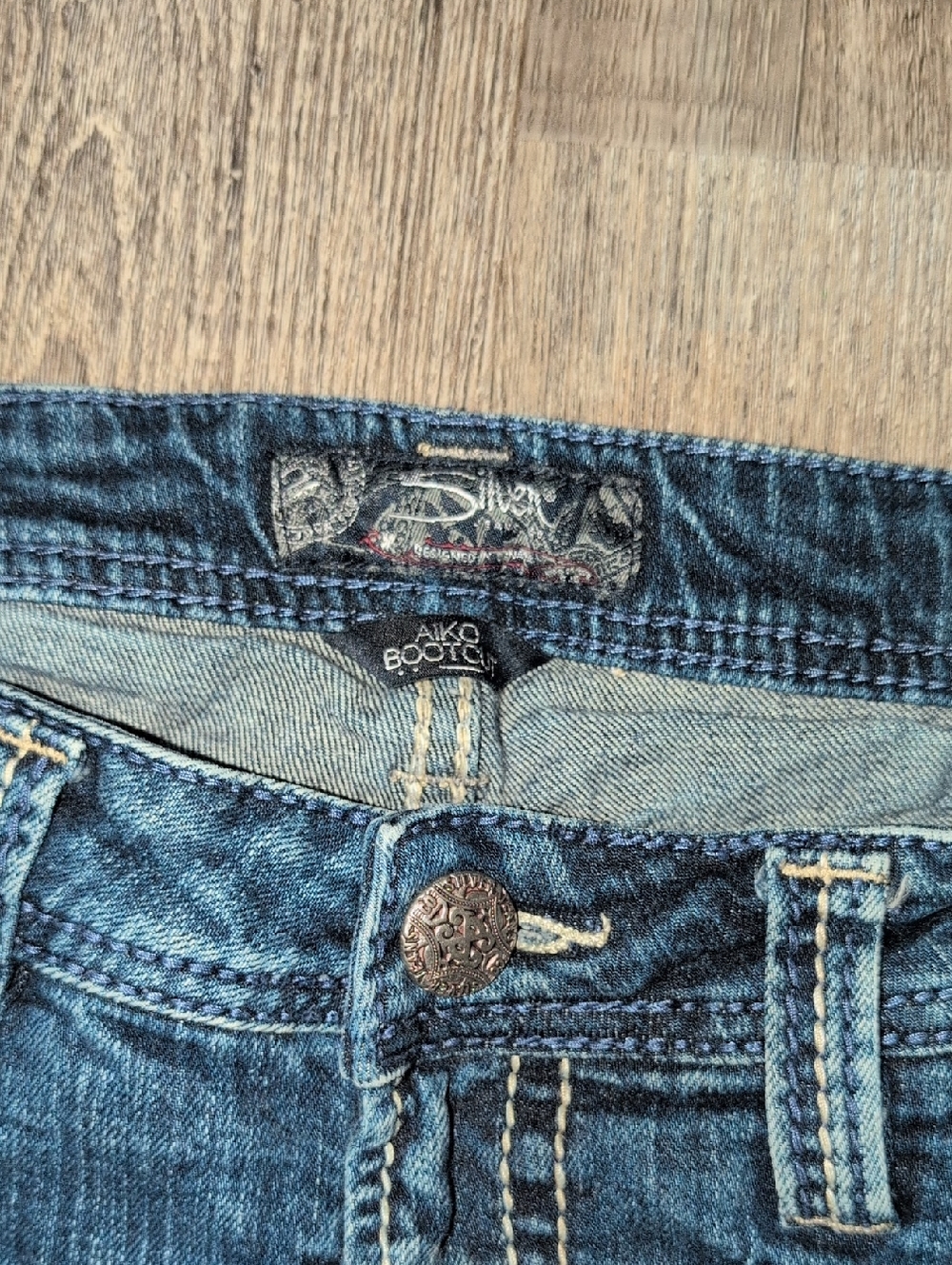 Women's Silver Aiko Boot Cut Jeans - Branded Stitch Pocket - Picture 4 of 8